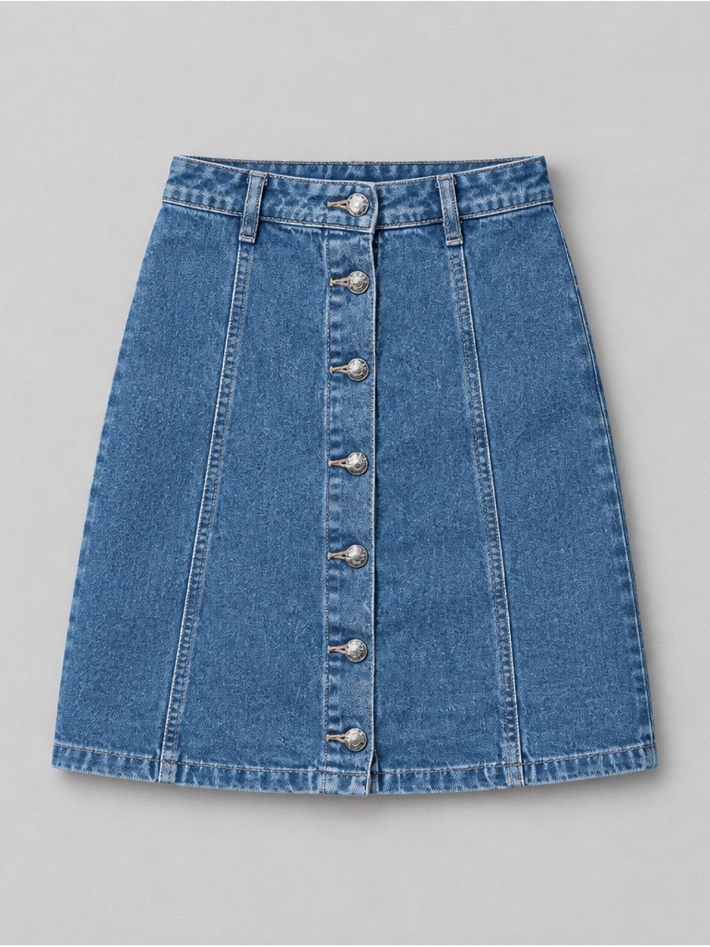 Classic Button-Front Denim Mini Skirt - Blue
